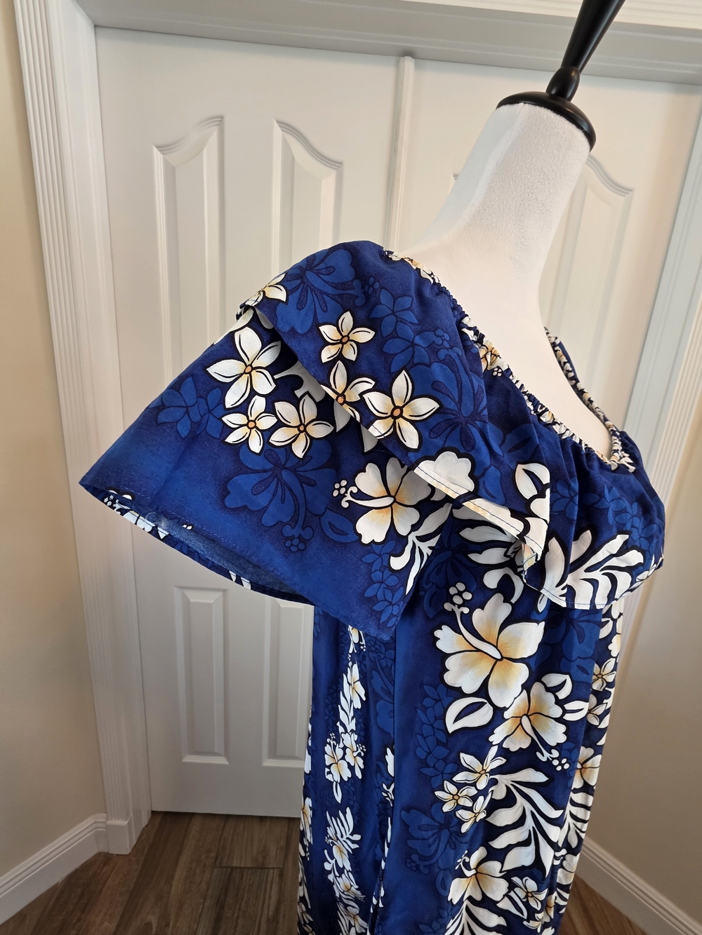 Vintage Jade Fashions Made In Hawaii Blue Floral Cotton Maxi Dress Size S - Picture 6 of 12